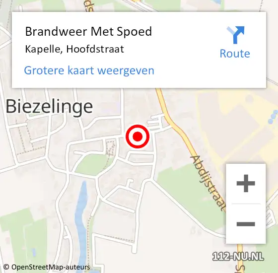 Locatie op kaart van de 112 melding: Brandweer Met Spoed Naar Kapelle, Hoofdstraat op 1 maart 2024 11:16