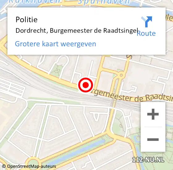 Locatie op kaart van de 112 melding: Politie Dordrecht, Burgemeester de Raadtsingel op 1 maart 2024 12:09