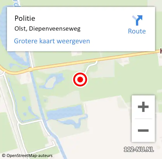 Locatie op kaart van de 112 melding: Politie Olst, Diepenveenseweg op 1 maart 2024 12:32