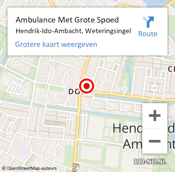 Locatie op kaart van de 112 melding: Ambulance Met Grote Spoed Naar Hendrik-Ido-Ambacht, Weteringsingel op 1 maart 2024 12:35