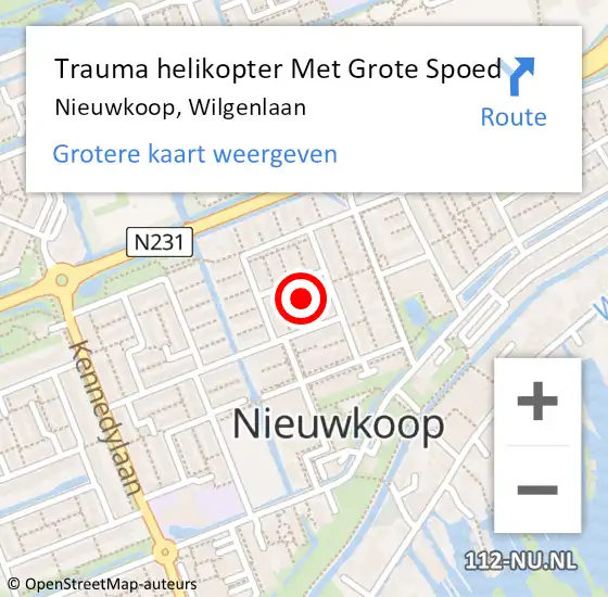 Locatie op kaart van de 112 melding: Trauma helikopter Met Grote Spoed Naar Nieuwkoop, Wilgenlaan op 1 maart 2024 12:48