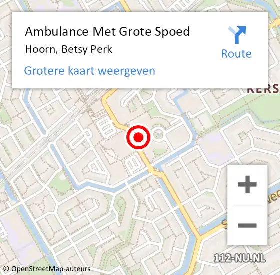 Locatie op kaart van de 112 melding: Ambulance Met Grote Spoed Naar Hoorn, Betsy Perk op 1 maart 2024 13:34