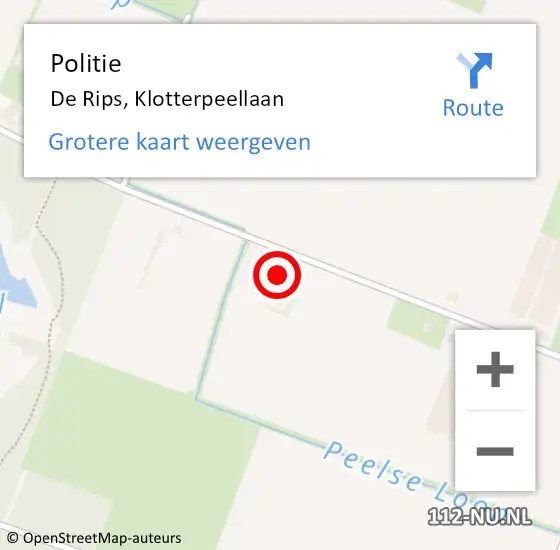 Locatie op kaart van de 112 melding: Politie De Rips, Klotterpeellaan op 1 maart 2024 13:55