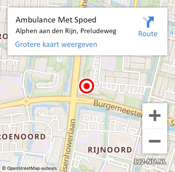 Locatie op kaart van de 112 melding: Ambulance Met Spoed Naar Alphen aan den Rijn, Preludeweg op 1 maart 2024 14:38