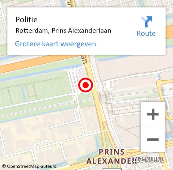 Locatie op kaart van de 112 melding: Politie Rotterdam, Prins Alexanderlaan op 1 maart 2024 14:43