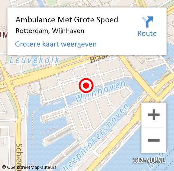 Locatie op kaart van de 112 melding: Ambulance Met Grote Spoed Naar Rotterdam, Wijnhaven op 1 maart 2024 15:15