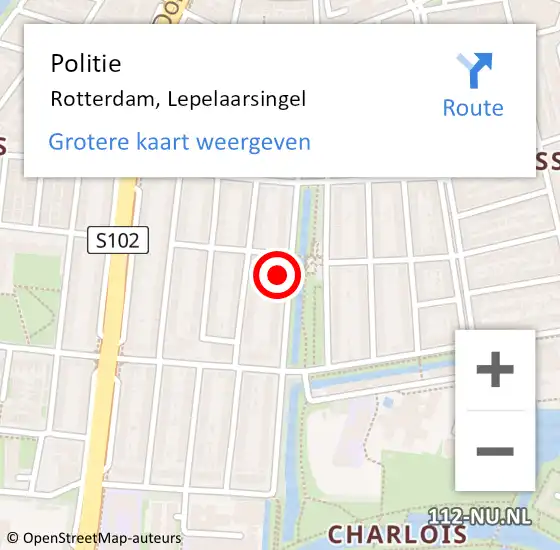 Locatie op kaart van de 112 melding: Politie Rotterdam, Lepelaarsingel op 1 maart 2024 15:19