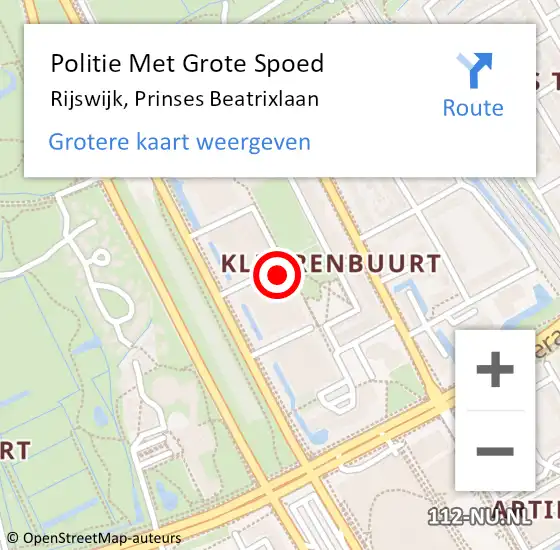 Locatie op kaart van de 112 melding: Politie Met Grote Spoed Naar Rijswijk, Prinses Beatrixlaan op 1 maart 2024 15:36