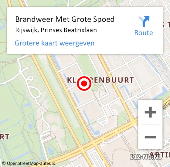 Locatie op kaart van de 112 melding: Brandweer Met Grote Spoed Naar Rijswijk, Prinses Beatrixlaan op 1 maart 2024 15:37