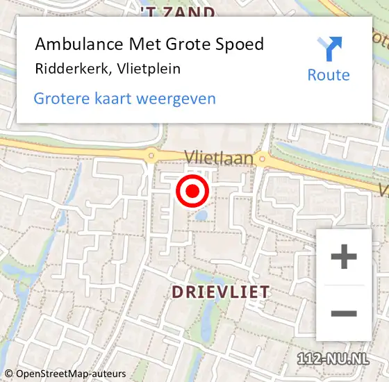 Locatie op kaart van de 112 melding: Ambulance Met Grote Spoed Naar Ridderkerk, Vlietplein op 1 maart 2024 15:38