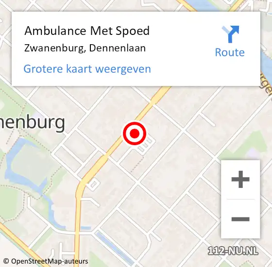 Locatie op kaart van de 112 melding: Ambulance Met Spoed Naar Zwanenburg, Dennenlaan op 1 maart 2024 16:04