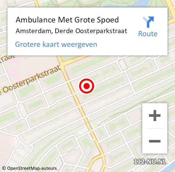 Locatie op kaart van de 112 melding: Ambulance Met Grote Spoed Naar Amsterdam, Derde Oosterparkstraat op 1 maart 2024 16:19