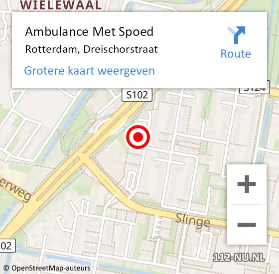 Locatie op kaart van de 112 melding: Ambulance Met Spoed Naar Rotterdam, Dreischorstraat op 1 maart 2024 16:51