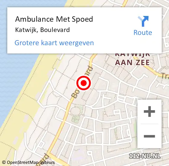 Locatie op kaart van de 112 melding: Ambulance Met Spoed Naar Katwijk, Boulevard op 1 maart 2024 16:51