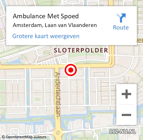 Locatie op kaart van de 112 melding: Ambulance Met Spoed Naar Amsterdam, Laan van Vlaanderen op 1 maart 2024 17:08