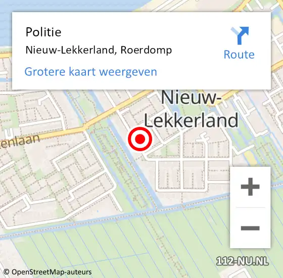 Locatie op kaart van de 112 melding: Politie Nieuw-Lekkerland, Roerdomp op 1 maart 2024 17:16
