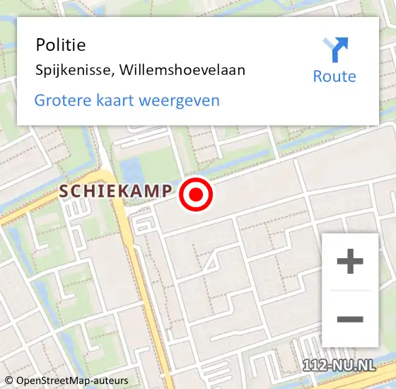 Locatie op kaart van de 112 melding: Politie Spijkenisse, Willemshoevelaan op 1 maart 2024 18:03