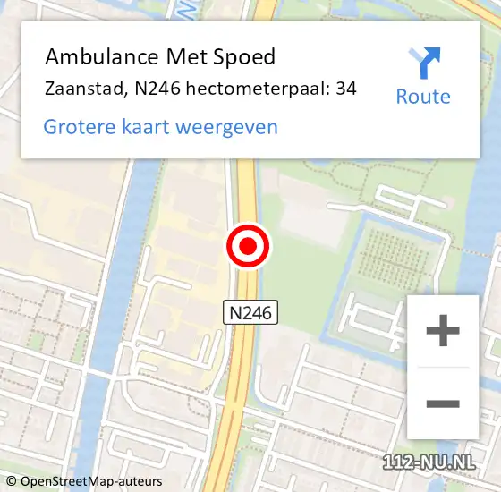 Locatie op kaart van de 112 melding: Ambulance Met Spoed Naar Zaanstad, N246 hectometerpaal: 34 op 1 maart 2024 18:36