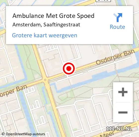 Locatie op kaart van de 112 melding: Ambulance Met Grote Spoed Naar Amsterdam, Saaftingestraat op 1 maart 2024 18:37