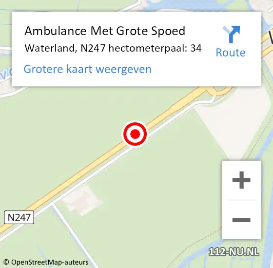 Locatie op kaart van de 112 melding: Ambulance Met Grote Spoed Naar Waterland, N247 hectometerpaal: 34 op 1 maart 2024 18:38