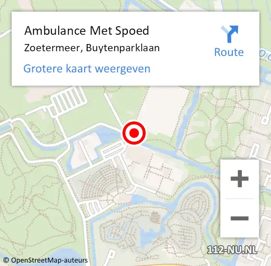 Locatie op kaart van de 112 melding: Ambulance Met Spoed Naar Zoetermeer, Buytenparklaan op 1 maart 2024 19:33