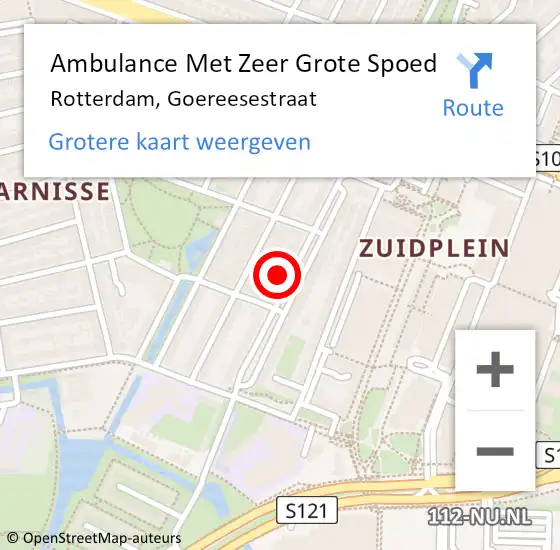 Locatie op kaart van de 112 melding: Ambulance Met Zeer Grote Spoed Naar Rotterdam, Goereesestraat op 1 maart 2024 20:11