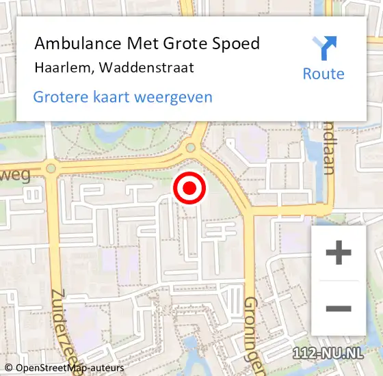 Locatie op kaart van de 112 melding: Ambulance Met Grote Spoed Naar Haarlem, Waddenstraat op 1 maart 2024 20:47