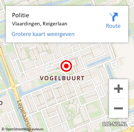 Locatie op kaart van de 112 melding: Politie Vlaardingen, Reigerlaan op 1 maart 2024 21:03