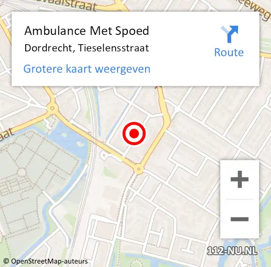 Locatie op kaart van de 112 melding: Ambulance Met Spoed Naar Dordrecht, Tieselensstraat op 1 maart 2024 21:16