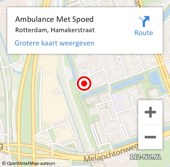 Locatie op kaart van de 112 melding: Ambulance Met Spoed Naar Rotterdam, Hamakerstraat op 1 maart 2024 22:51
