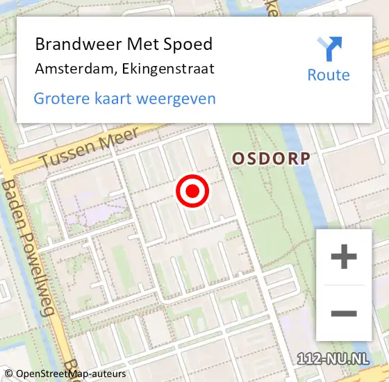Locatie op kaart van de 112 melding: Brandweer Met Spoed Naar Amsterdam, Ekingenstraat op 1 maart 2024 23:04