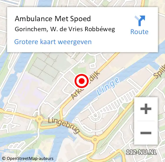 Locatie op kaart van de 112 melding: Ambulance Met Spoed Naar Gorinchem, W. de Vries Robbéweg op 2 maart 2024 00:17