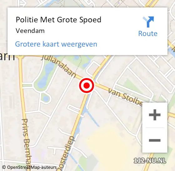 Locatie op kaart van de 112 melding: Politie Met Grote Spoed Naar Veendam op 2 maart 2024 00:28