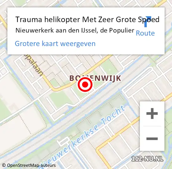 Locatie op kaart van de 112 melding: Trauma helikopter Met Zeer Grote Spoed Naar Nieuwerkerk aan den IJssel, de Populier op 2 maart 2024 01:20