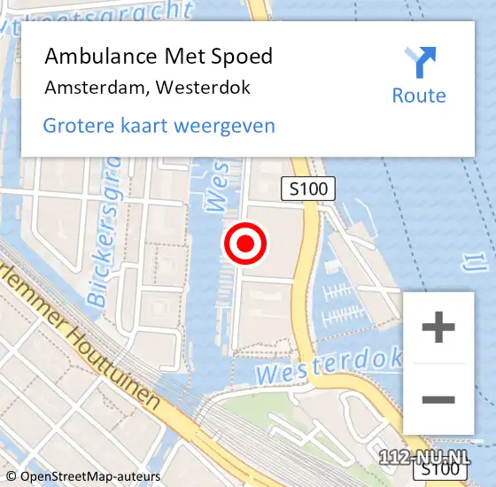 Locatie op kaart van de 112 melding: Ambulance Met Spoed Naar Amsterdam, Westerdok op 2 maart 2024 02:48