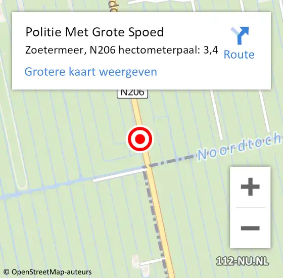 Locatie op kaart van de 112 melding: Politie Met Grote Spoed Naar Zoetermeer, N206 hectometerpaal: 3,4 op 2 maart 2024 05:46