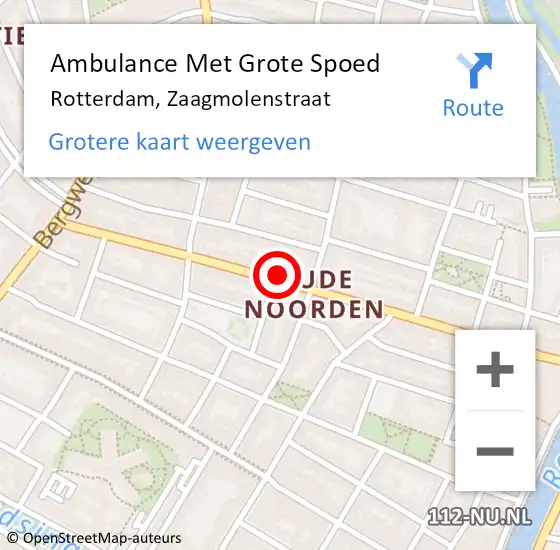 Locatie op kaart van de 112 melding: Ambulance Met Grote Spoed Naar Rotterdam, Zaagmolenstraat op 2 maart 2024 06:43