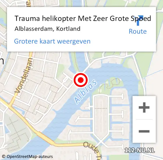 Locatie op kaart van de 112 melding: Trauma helikopter Met Zeer Grote Spoed Naar Alblasserdam, Kortland op 2 maart 2024 06:45