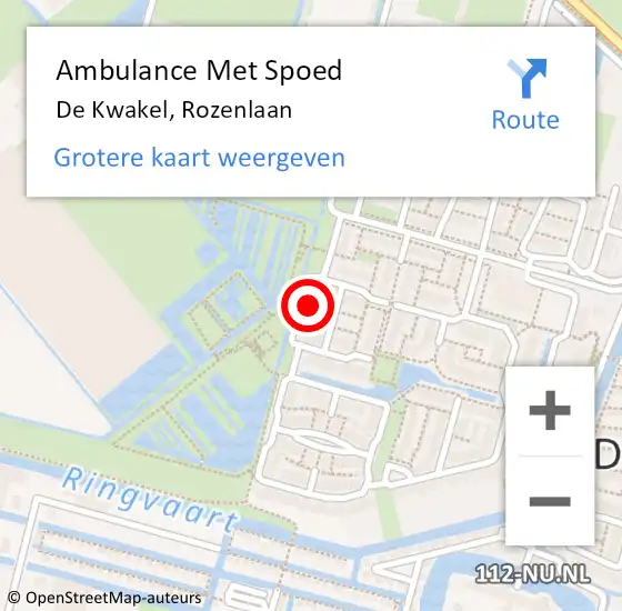 Locatie op kaart van de 112 melding: Ambulance Met Spoed Naar De Kwakel, Rozenlaan op 2 maart 2024 09:45