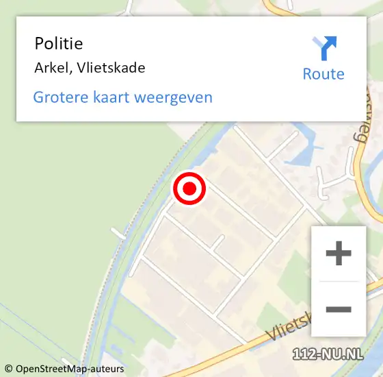 Locatie op kaart van de 112 melding: Politie Arkel, Vlietskade op 2 maart 2024 10:07