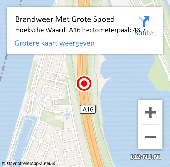 Locatie op kaart van de 112 melding: Brandweer Met Grote Spoed Naar Hoeksche Waard, A16 hectometerpaal: 43,7 op 2 maart 2024 10:09