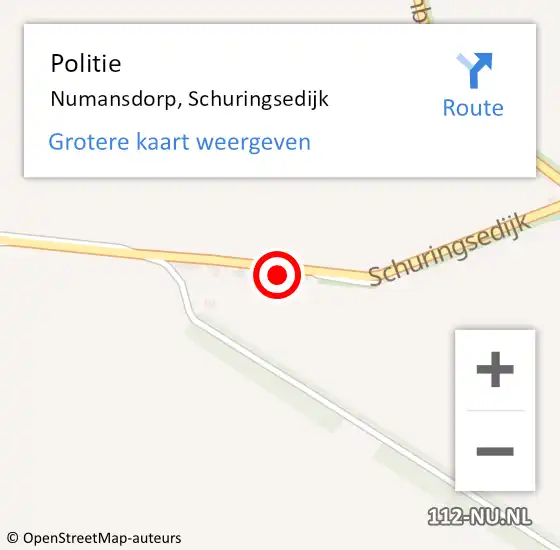 Locatie op kaart van de 112 melding: Politie Numansdorp, Schuringsedijk op 2 maart 2024 10:13