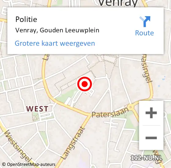 Locatie op kaart van de 112 melding: Politie Venray, Gouden Leeuwplein op 2 maart 2024 10:28