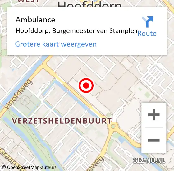 Locatie op kaart van de 112 melding: Ambulance Hoofddorp, Burgemeester van Stamplein op 2 maart 2024 10:32
