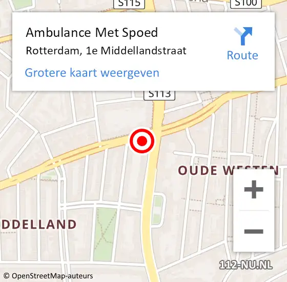 Locatie op kaart van de 112 melding: Ambulance Met Spoed Naar Rotterdam, 1e Middellandstraat op 2 maart 2024 10:46