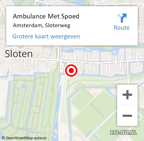 Locatie op kaart van de 112 melding: Ambulance Met Spoed Naar Amsterdam, Sloterweg op 2 maart 2024 11:09