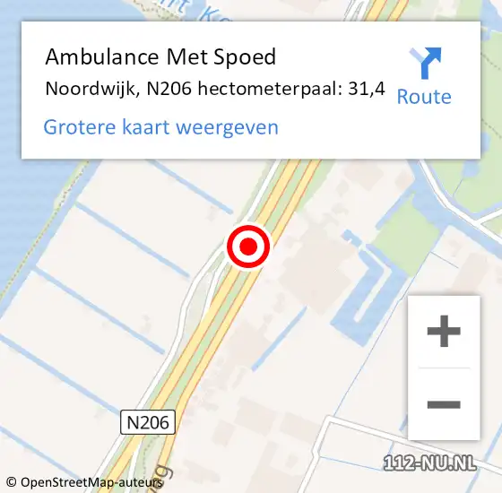 Locatie op kaart van de 112 melding: Ambulance Met Spoed Naar Noordwijk, N206 hectometerpaal: 31,4 op 2 maart 2024 11:22
