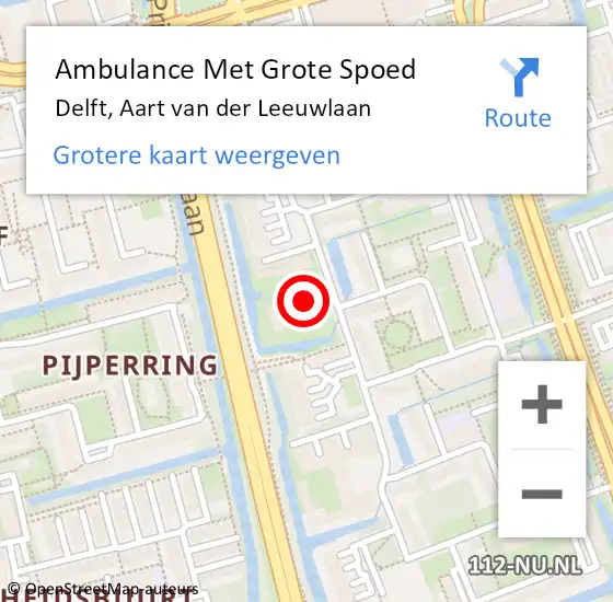 Locatie op kaart van de 112 melding: Ambulance Met Grote Spoed Naar Delft, Aart van der Leeuwlaan op 2 maart 2024 12:14