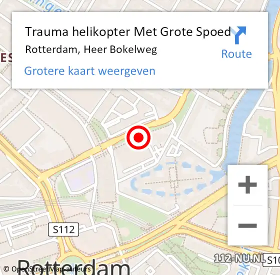 Locatie op kaart van de 112 melding: Trauma helikopter Met Grote Spoed Naar Rotterdam, Heer Bokelweg op 2 maart 2024 12:36