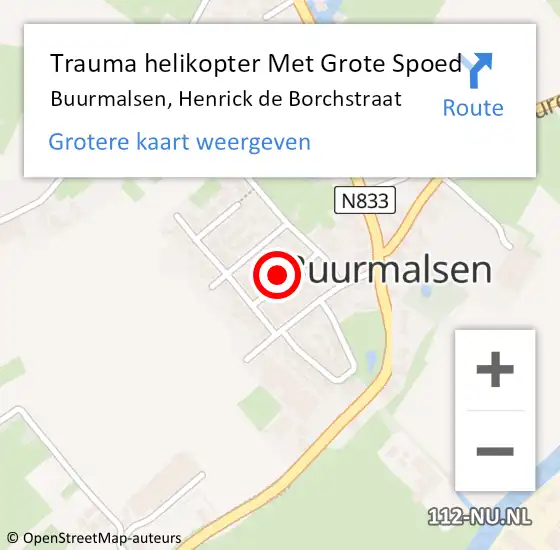 Locatie op kaart van de 112 melding: Trauma helikopter Met Grote Spoed Naar Buurmalsen, Henrick de Borchstraat op 2 maart 2024 13:03